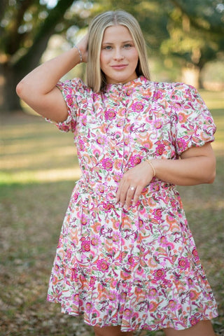 Fuchsia Floral Belted Babydoll Dress | Select Trends Boutique