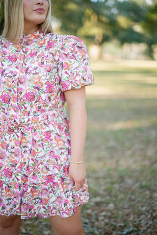 Fuchsia Floral Belted Babydoll Dress | Select Trends Boutique