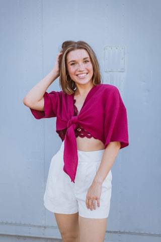 Fuchsia Tie Front Crop Top | Select Trends Boutique