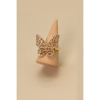 Gold Butterfly Rhinestone Ring | Select Trends Boutique