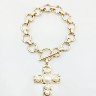 Gold Chain Link Cross Bracelet | Select Trends Boutique
