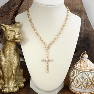 Gold Chain Link Hammered Cross Necklace | Select Trends Boutique