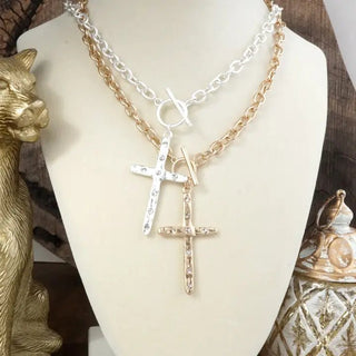 Gold Chain Link Hammered Cross Necklace | Select Trends Boutique
