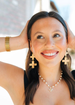 Gold Hammered Double Cross Earrings | Select Trends Boutique