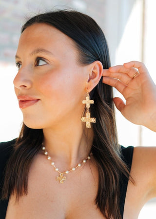 Gold Hammered Double Cross Earrings | Select Trends Boutique
