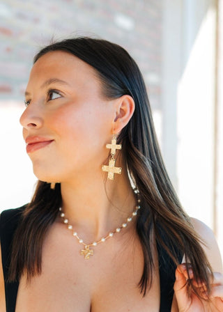Gold Hammered Double Cross Earrings | Select Trends Boutique