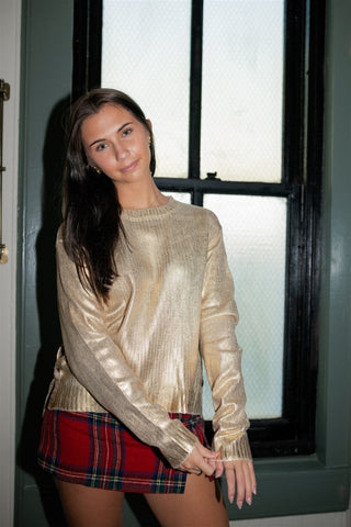 Gold Metallic Buttoned Side Sweater | Select Trends Boutique