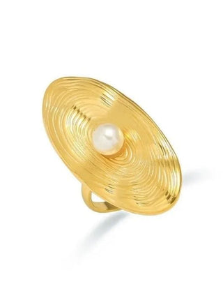 Gold Oval Pearl Statement Ring - Select Trends Boutique