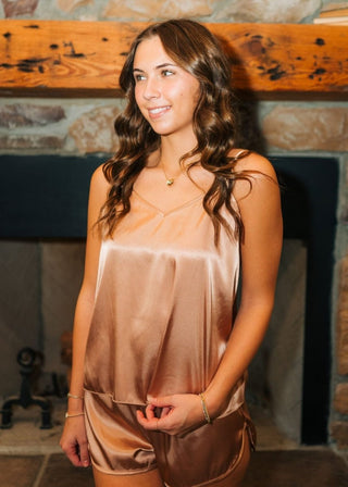 Gold Satin Pj Short Set - Select Trends Boutique