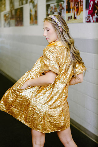 Gold Sequin Button Up Dress