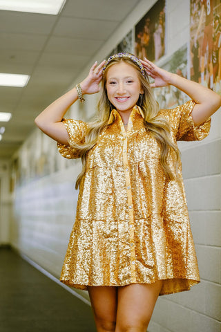 Gold Sequin Button Up Dress