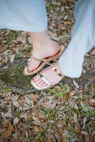 Gold Studded Double Strap Sandals - Select Trends Boutique