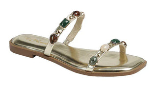 Gold Studded Double Strap Sandals - Select Trends Boutique