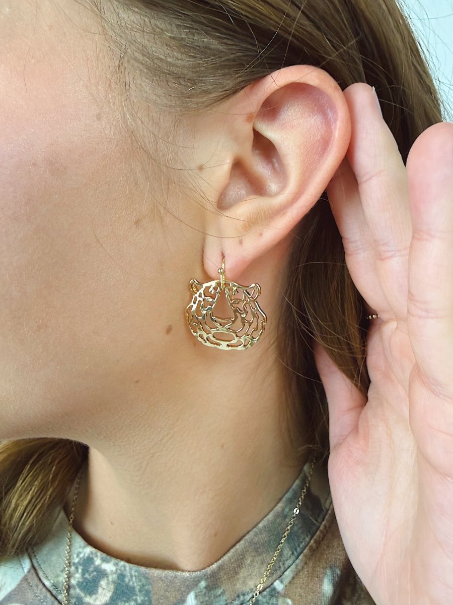 Gold Tiger Face Earrings