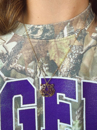 Gold Tiger Face Pendant Necklace | Select Trends Boutique