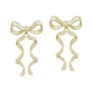 Gold Waved Ribbon Bow Studs