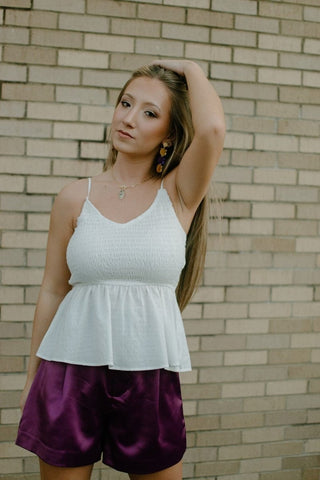 Grape Pleated Satin Shorts | Select Trends Boutique