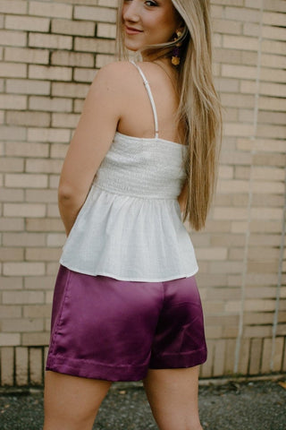 Grape Pleated Satin Shorts | Select Trends Boutique