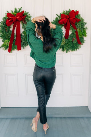 Green Balloon Sleeve Sweater | Select Trends Boutique
