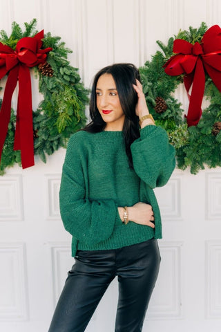 Green Balloon Sleeve Sweater | Select Trends Boutique