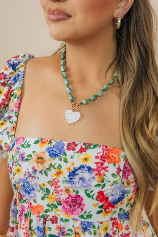 Green Beaded Heart Pendant Necklace | Select Trends Boutique