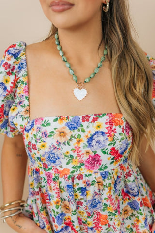 Green Beaded Heart Pendant Necklace | Select Trends Boutique