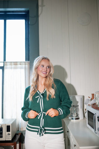 Green Bow Front Cardigan - Select Trends Boutique