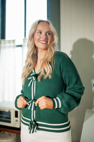 Green Bow Front Cardigan - Select Trends Boutique