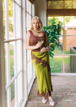 Green & Brown Lace Maxi Skirt | Select Trends Boutique