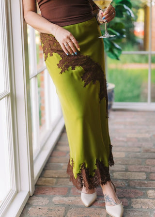 Green & Brown Lace Maxi Skirt | Select Trends Boutique