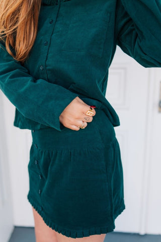Green Corduroy Frill Hem Skirt Set | Select Trends Boutique