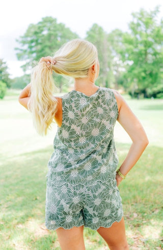 Green Eyelet Vest & Shorts Set | Select Trends Boutique