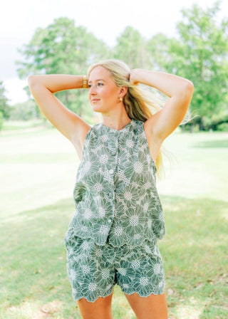 Green Eyelet Vest & Shorts Set | Select Trends Boutique