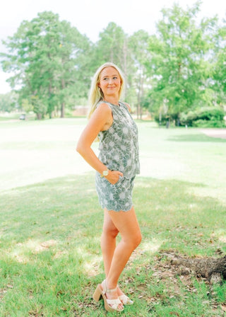 Green Eyelet Vest & Shorts Set | Select Trends Boutique