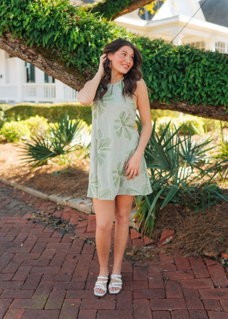 Green Flower Halter Mini Dress | Select Trends Boutique