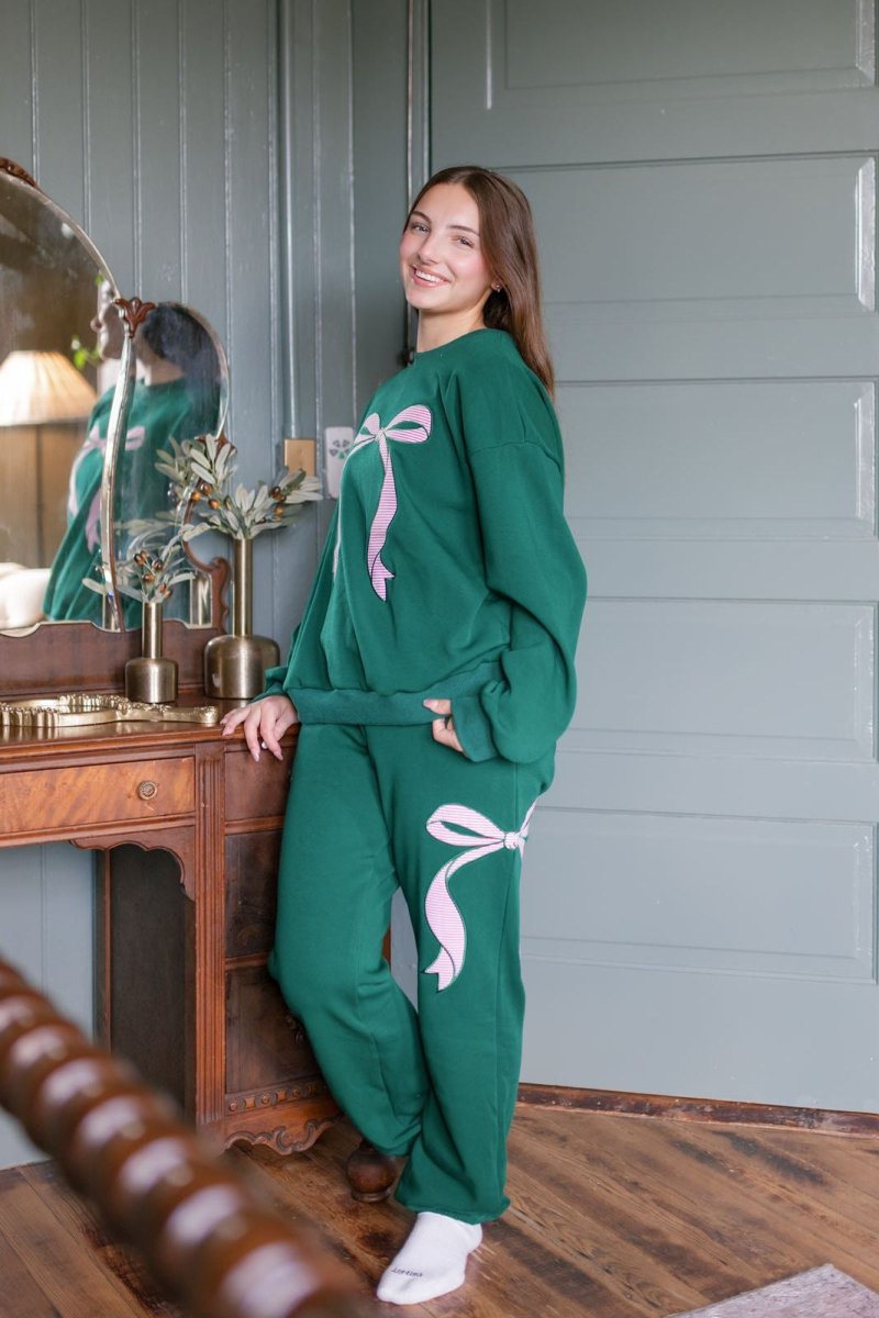 Green Holiday Ribbon Top & Pant Set