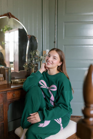 Green Holiday Ribbon Top & Pant Set | Select Trends Boutique