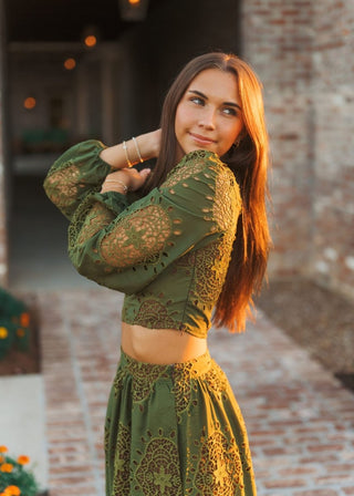 Green Lace Blouse & Maxi Skirt Set | Select Trends Boutique