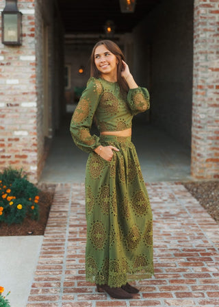 Green Lace Blouse & Maxi Skirt Set | Select Trends Boutique