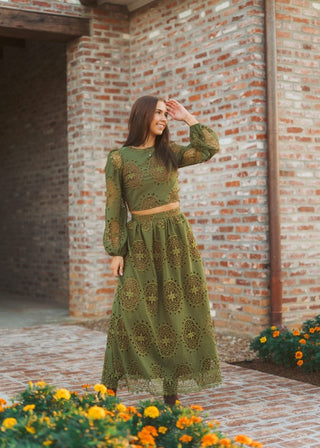 Green Lace Blouse & Maxi Skirt Set | Select Trends Boutique
