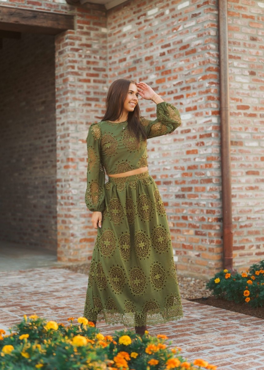 Green Lace Blouse & Maxi Skirt Set