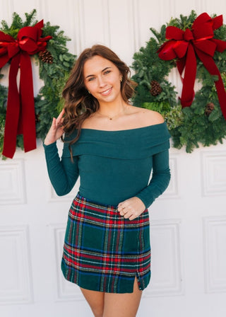 Green Long Sleeve Off Shoulder Bodysuit | Select Trends Boutique