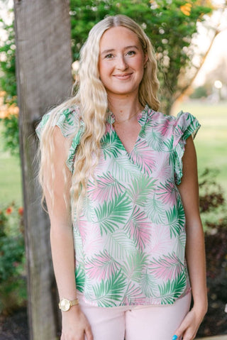 Green Marley Tropical Leaves Top | Select Trends Boutique