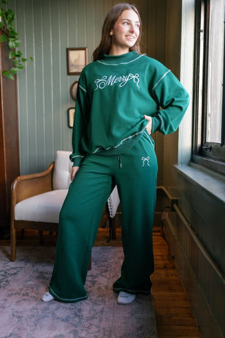 Green Merry Embroidered Lounge Set | Select Trends Boutique