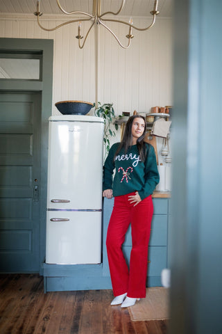 Green Merry Embroidered Sweater