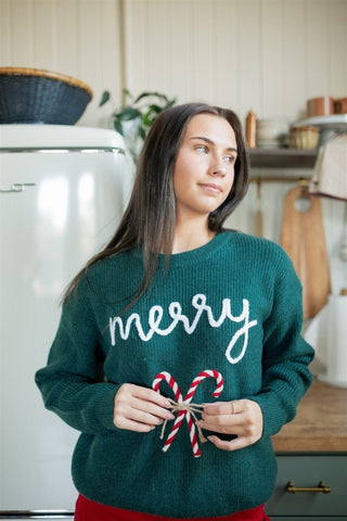 Green Merry Embroidered Sweater | Select Trends Boutique