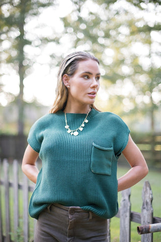 Green Mock Neck Short Sleeve Knit Top - Select Trends Boutique