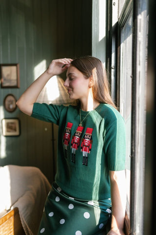 Green Nutcracker Knit Short Sleeve Top | Select Trends Boutique
