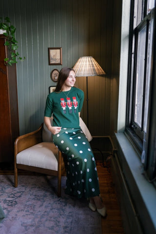 Green Nutcracker Knit Short Sleeve Top | Select Trends Boutique