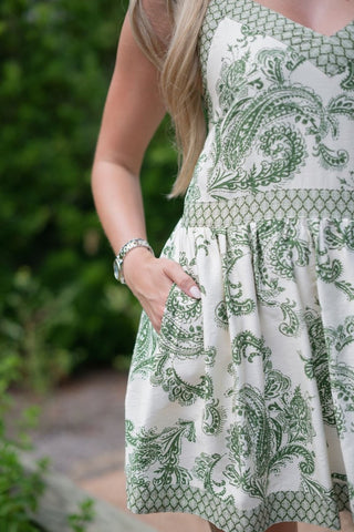 Green Paisley Sleeveless Mini Dress | Select Trends Boutique